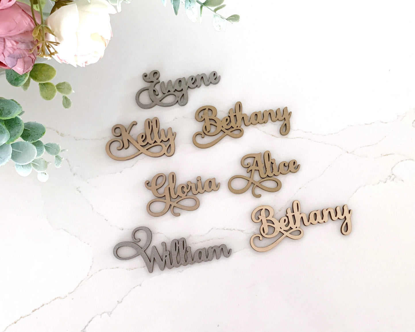 Samantha Cursive Rustic Style Wooden Wedding Place Cards For Wedding Reception