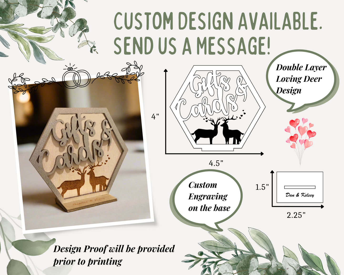 Hexagon Deer Family Gifts and Cards Signage For Wedding Ceremony Table Decor