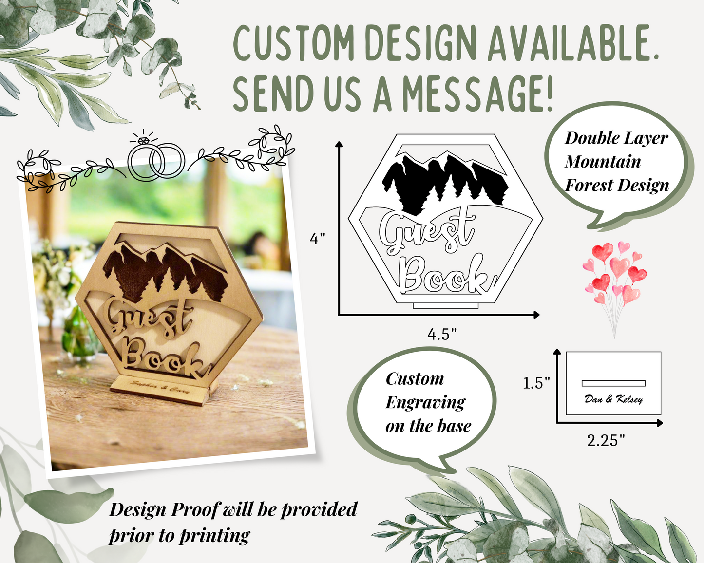Hexagon Mountain Range Guest Book Signage For Wedding Ceremony Table Decor