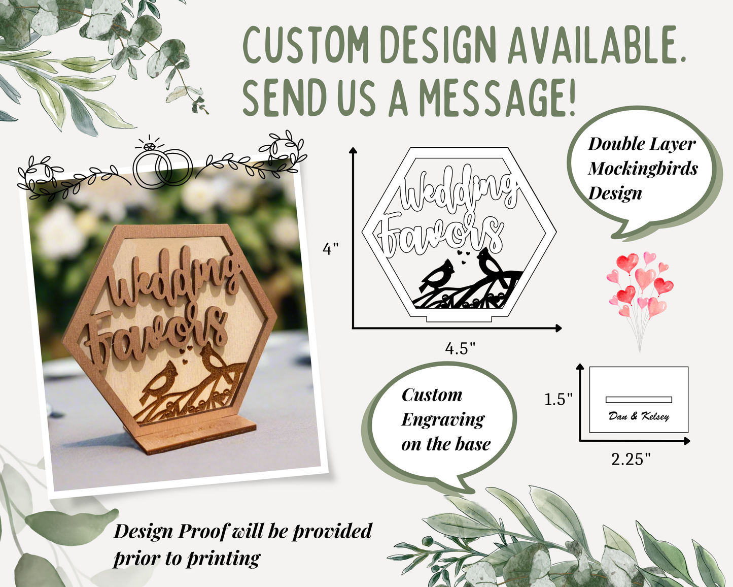 Hexagon Bird Family Wedding Favors Signage For Wedding Reception Table Decor
