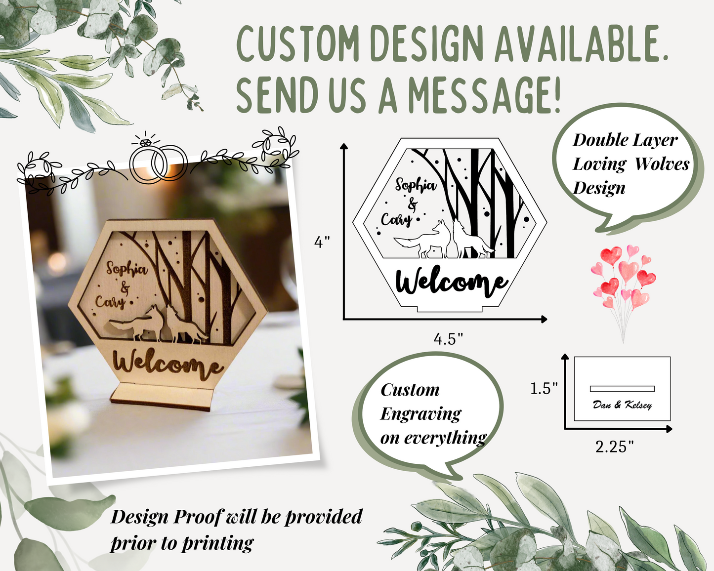 Hexagon Wolf Family Custom Welcome Signage For Wedding Reception Table Decor