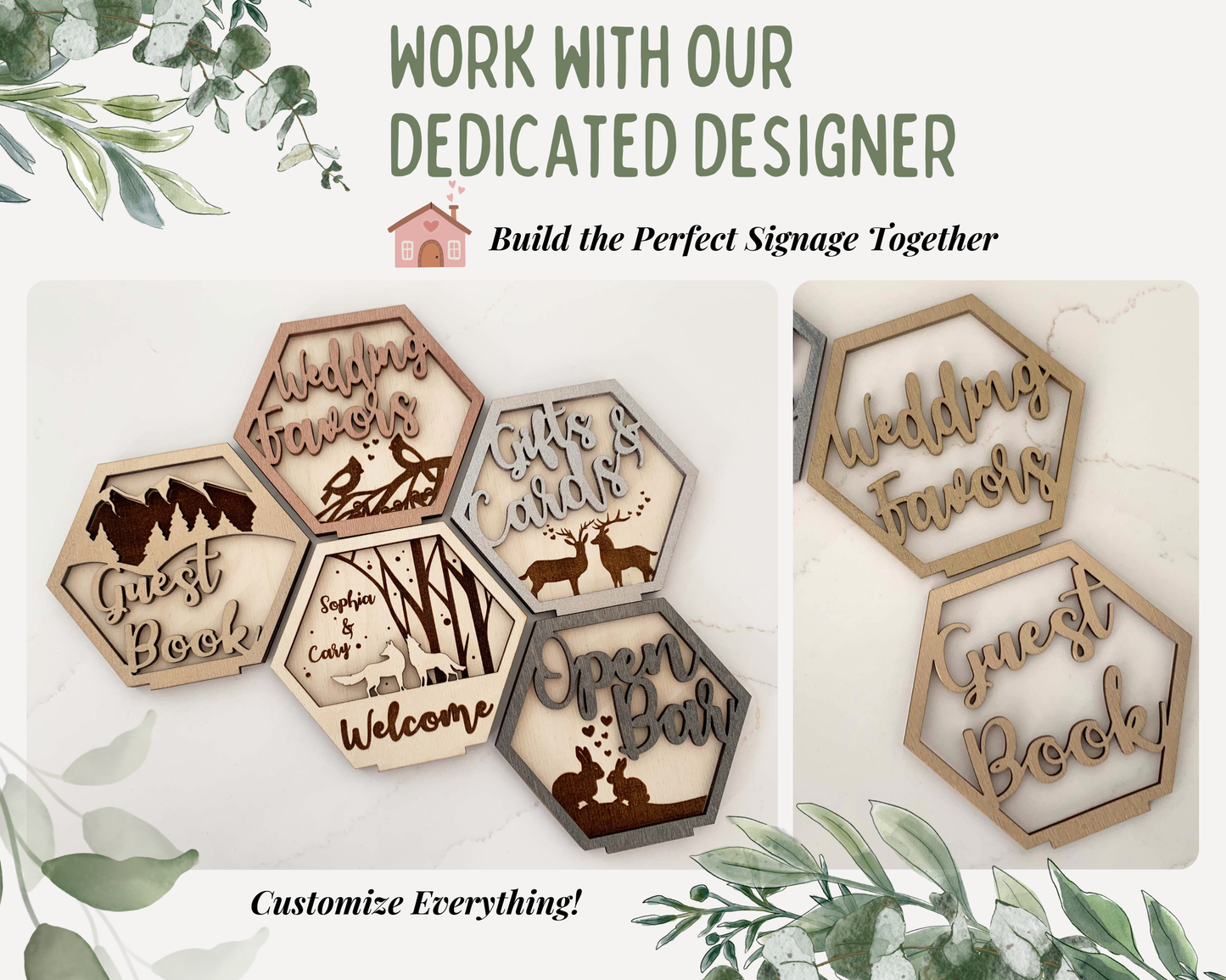 Hexagon Bird Family Wedding Favors Signage For Wedding Reception Table Decor