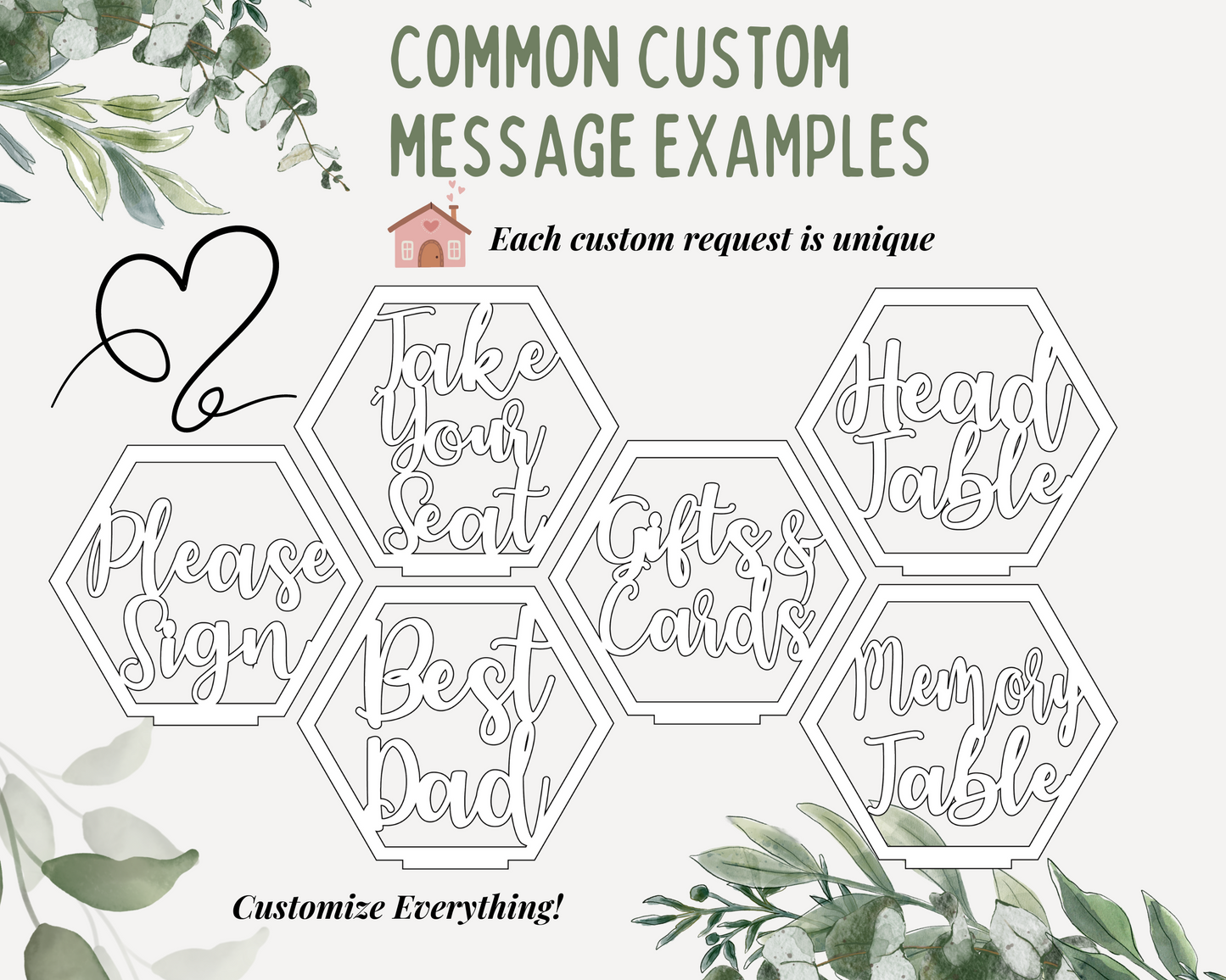 Hexagon Custom Message Wedding Signage For Wedding Ceremony Table Decor
