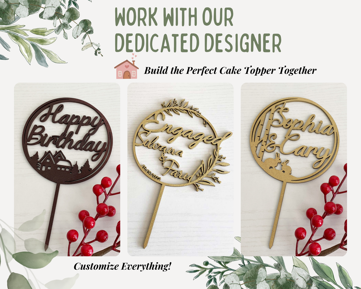 Personalized Cabin Design Happy Birthday Cake Topper for Wedding and Birthday Parties