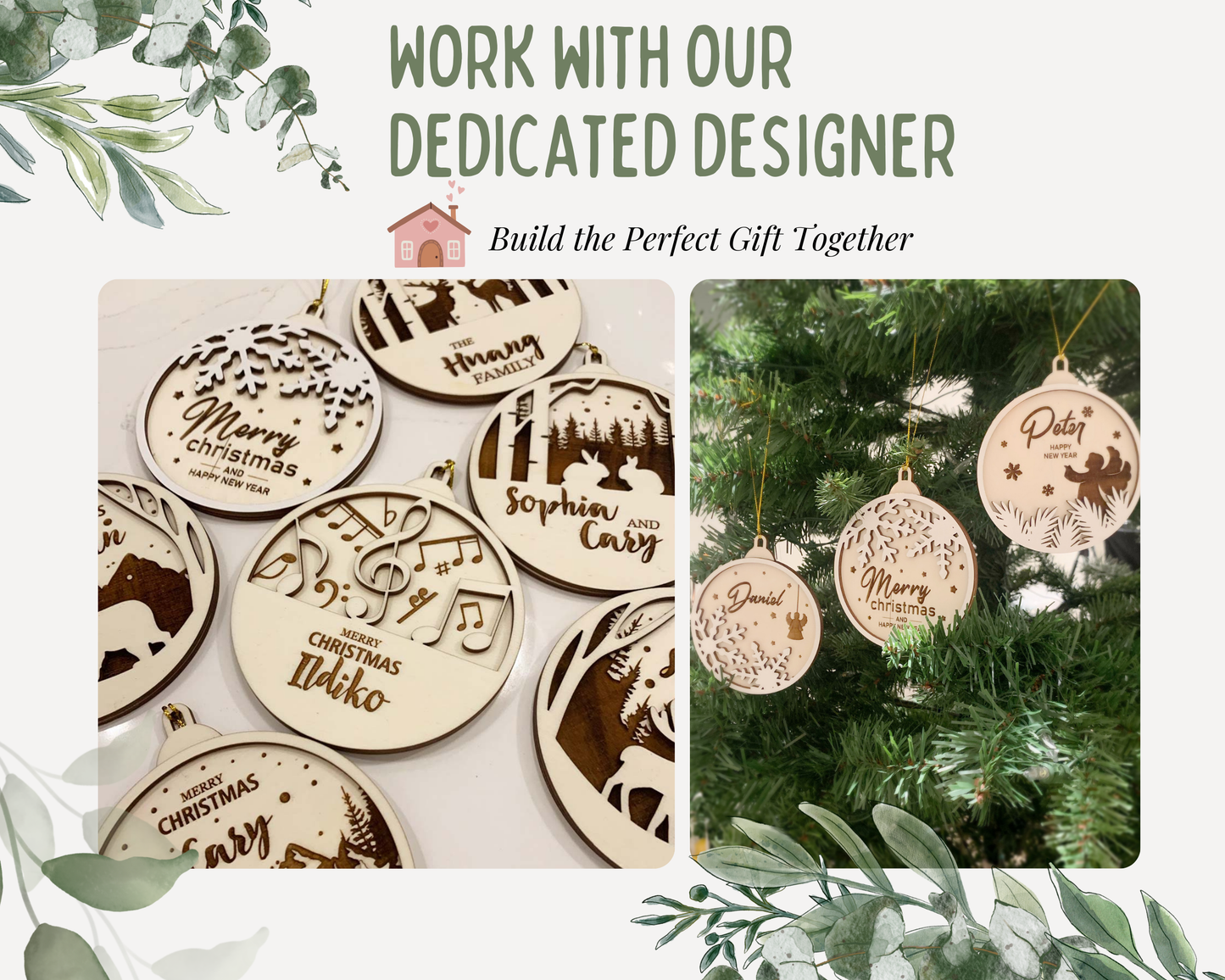 Personalized 3 Snow Angles Christmas Ornament for Christmas Tree Decoration Gift