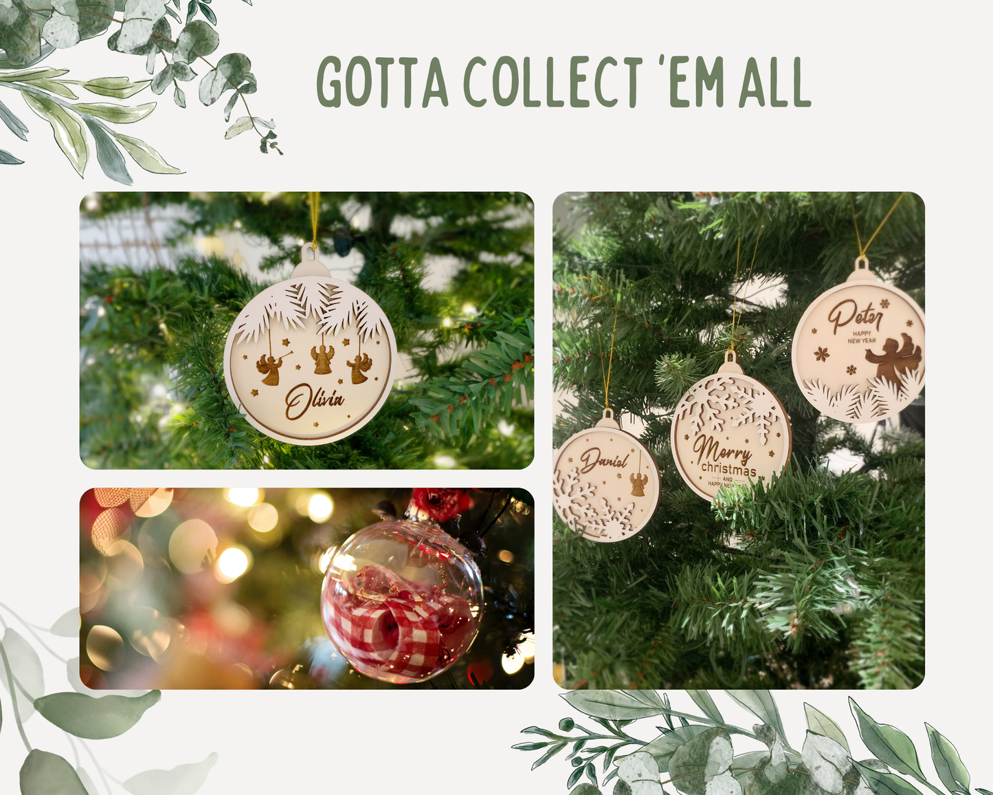 Personalized 3 Snow Angles Christmas Ornament for Christmas Tree Decoration Gift