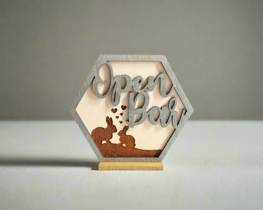 Hexagon Bunny Family Open Bar Signage For Wedding Reception Table Decor