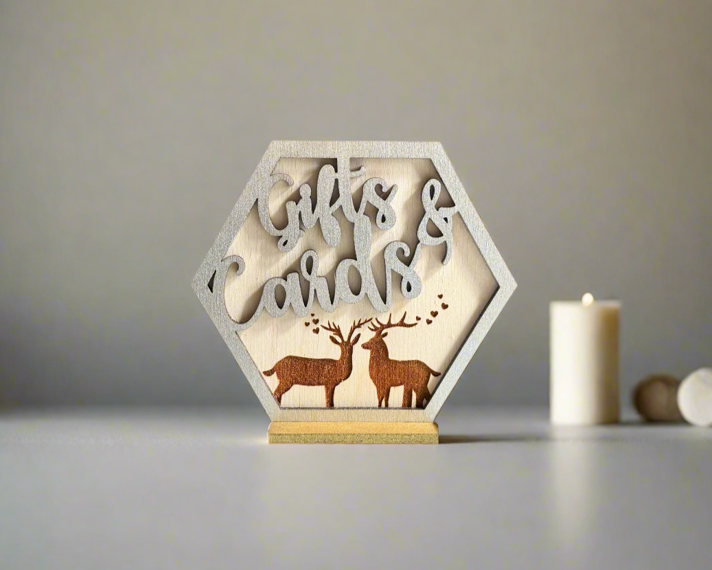 Hexagon Deer Family Gifts and Cards Signage For Wedding Ceremony Table Decor