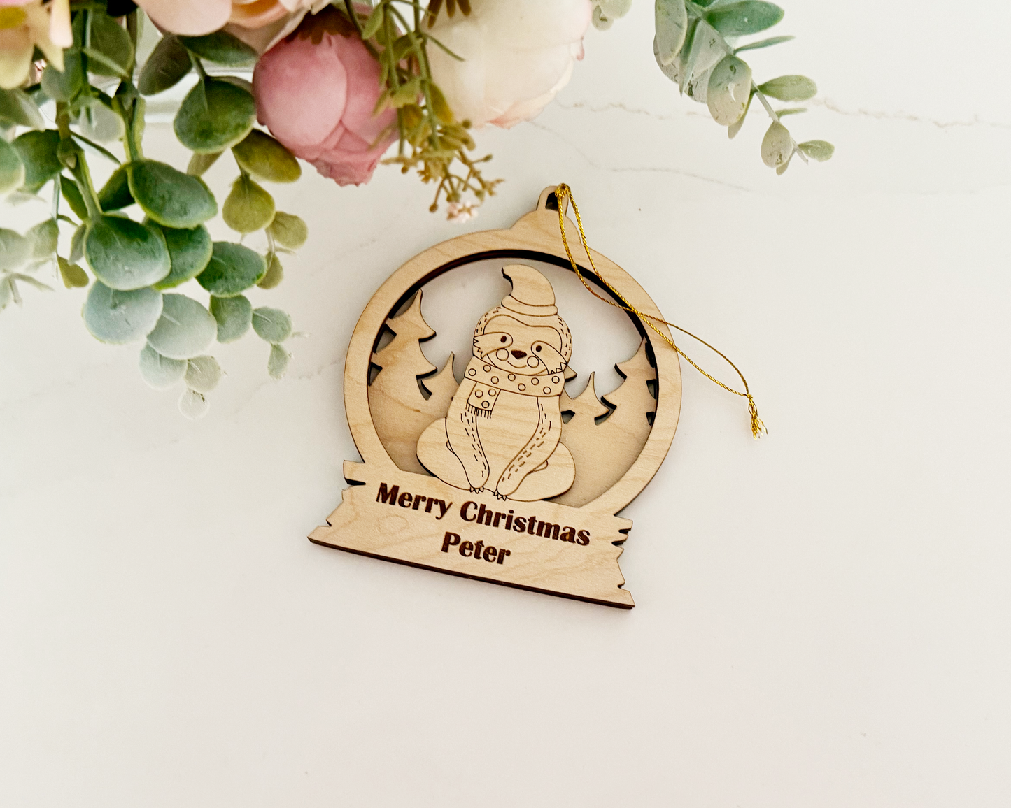 Personalized Snow Globe Sloth Christmas Ornament for Christmas Tree Decoration Gift