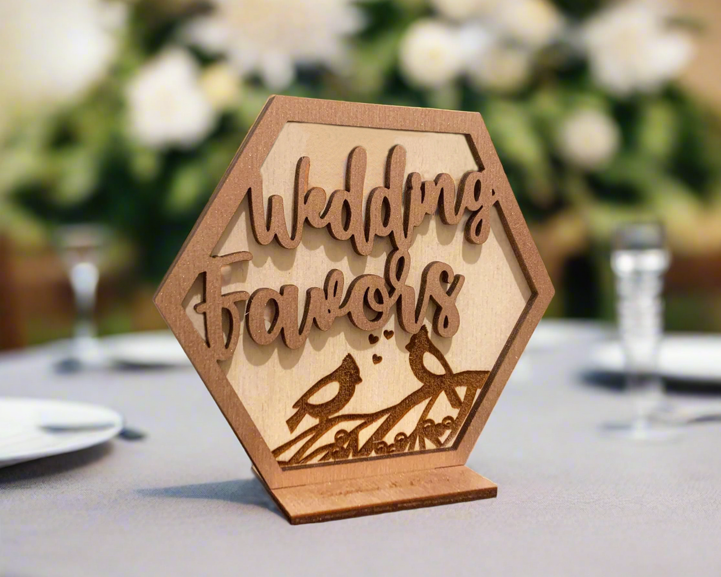 Hexagon Bird Family Wedding Favors Signage For Wedding Reception Table Decor