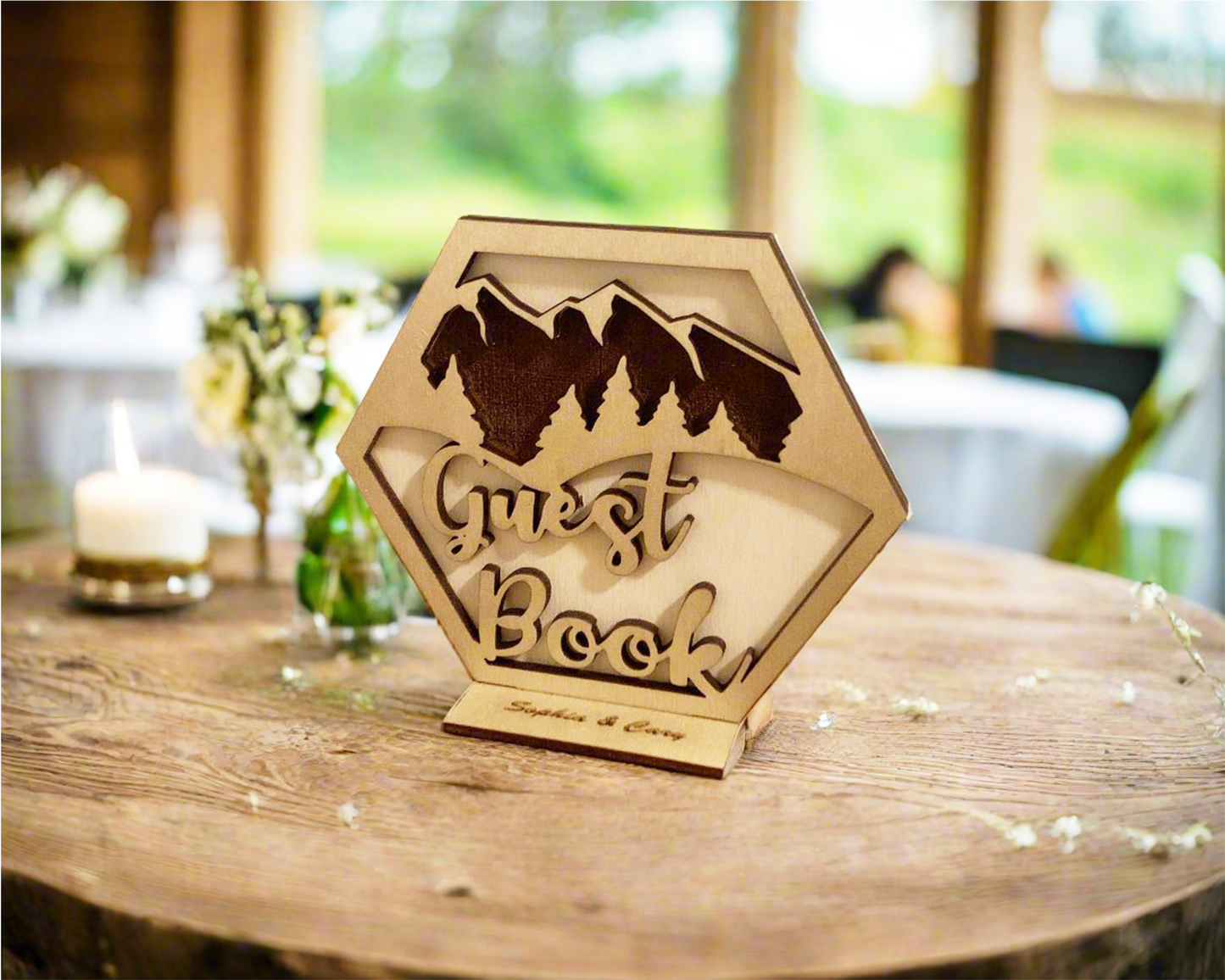 Hexagon Mountain Range Guest Book Signage For Wedding Ceremony Table Decor