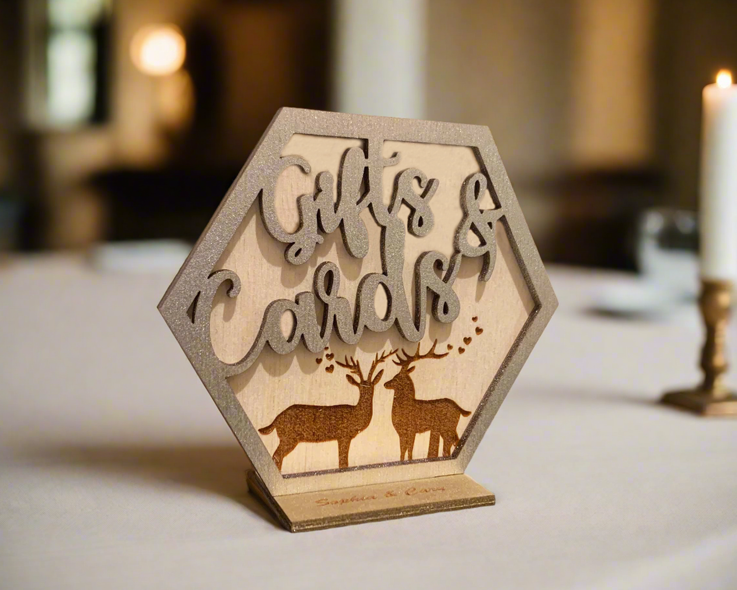 Hexagon Deer Family Gifts and Cards Signage For Wedding Ceremony Table Decor