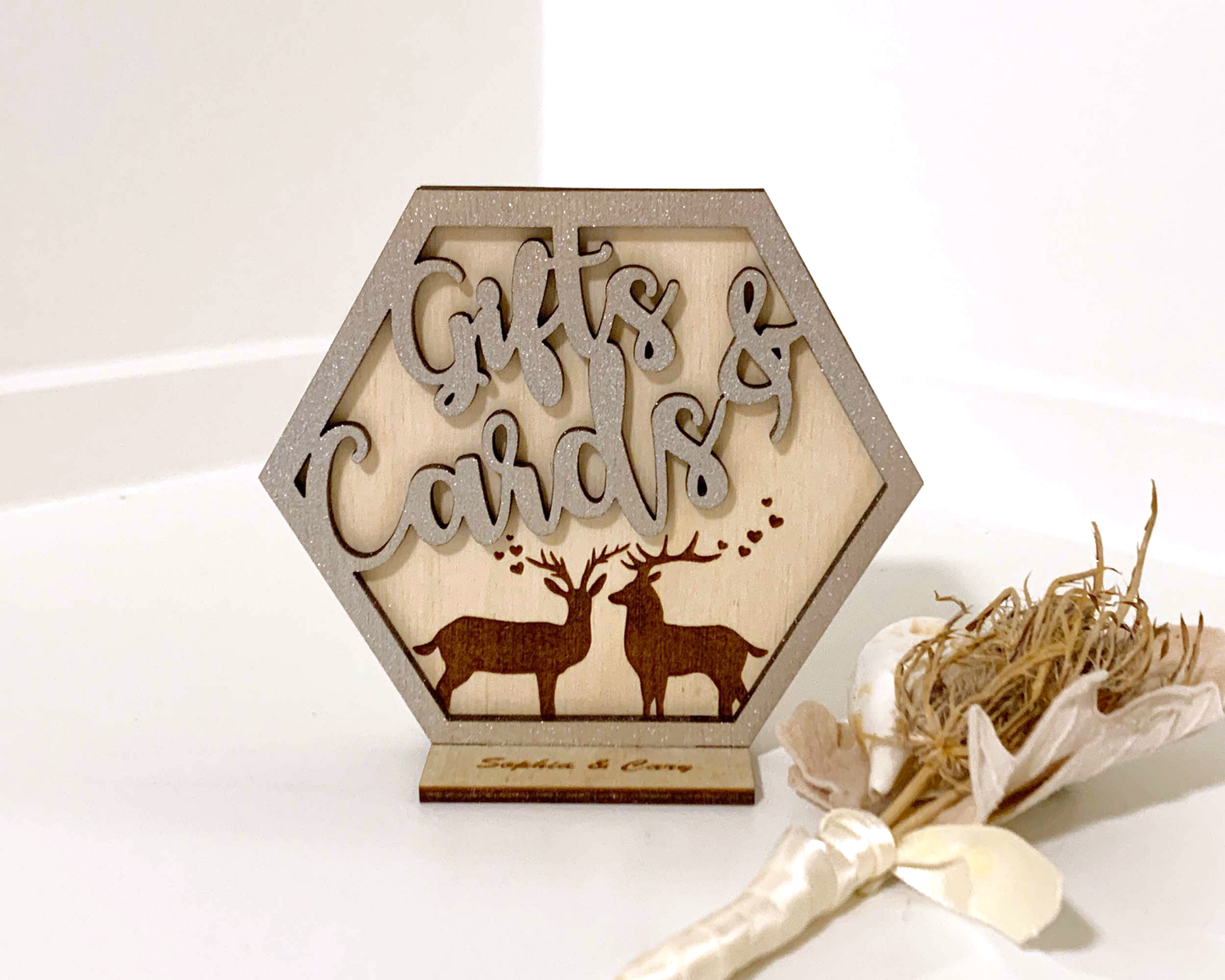 Hexagon Deer Family Gifts and Cards Signage For Wedding Ceremony Table Decor