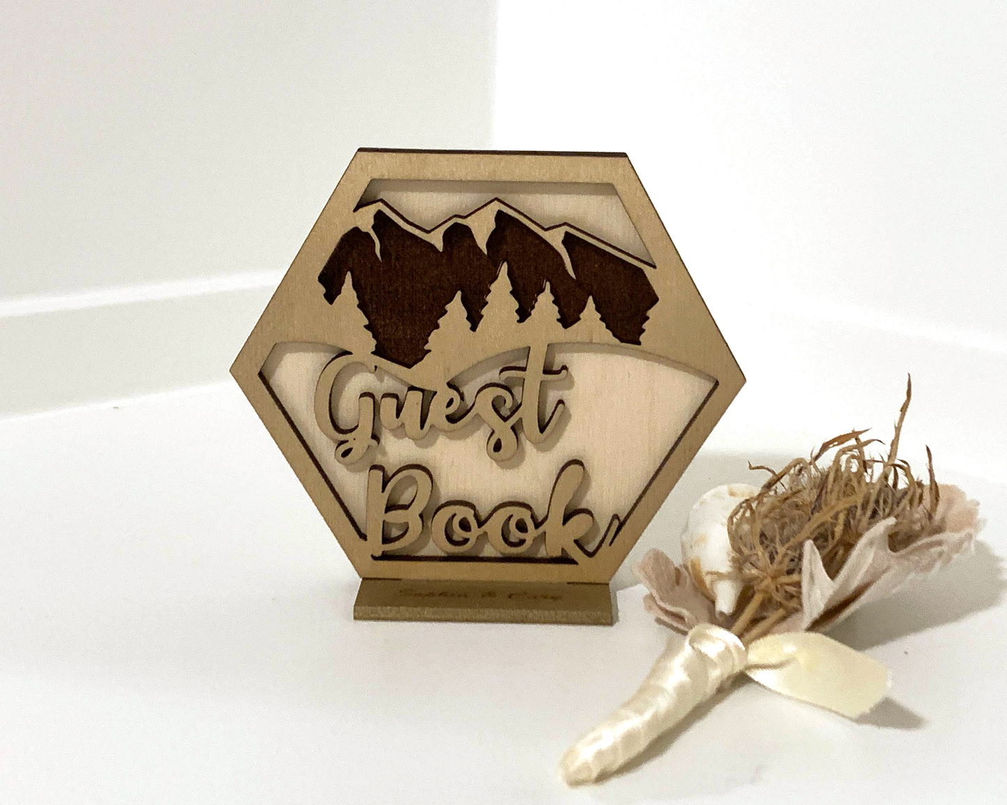 Hexagon Mountain Range Guest Book Signage For Wedding Ceremony Table Decor