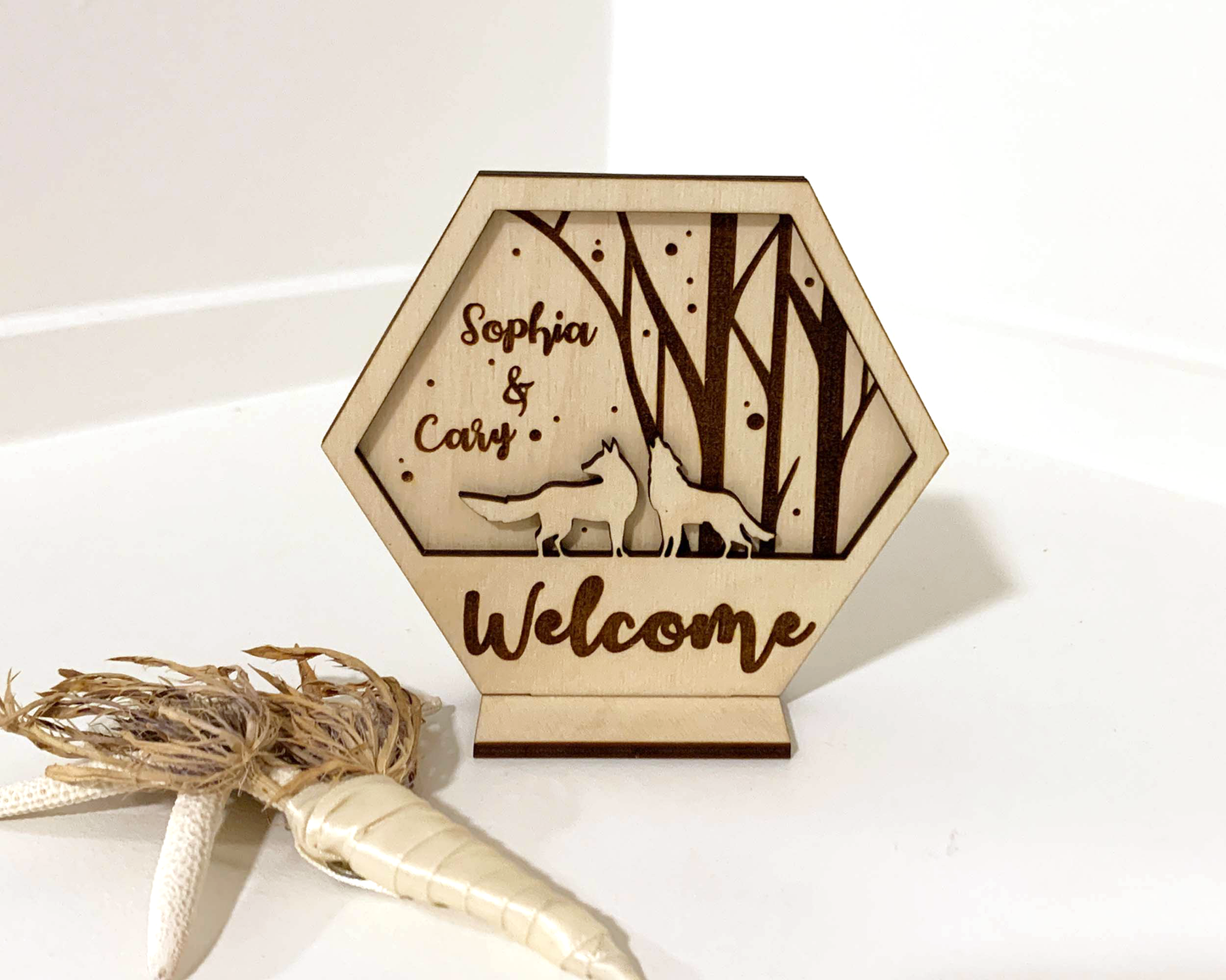 Hexagon Wolf Family Custom Welcome Signage For Wedding Reception Table Decor