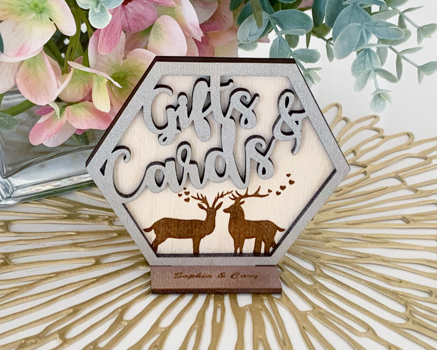 Hexagon Deer Family Gifts and Cards Signage For Wedding Ceremony Table Decor