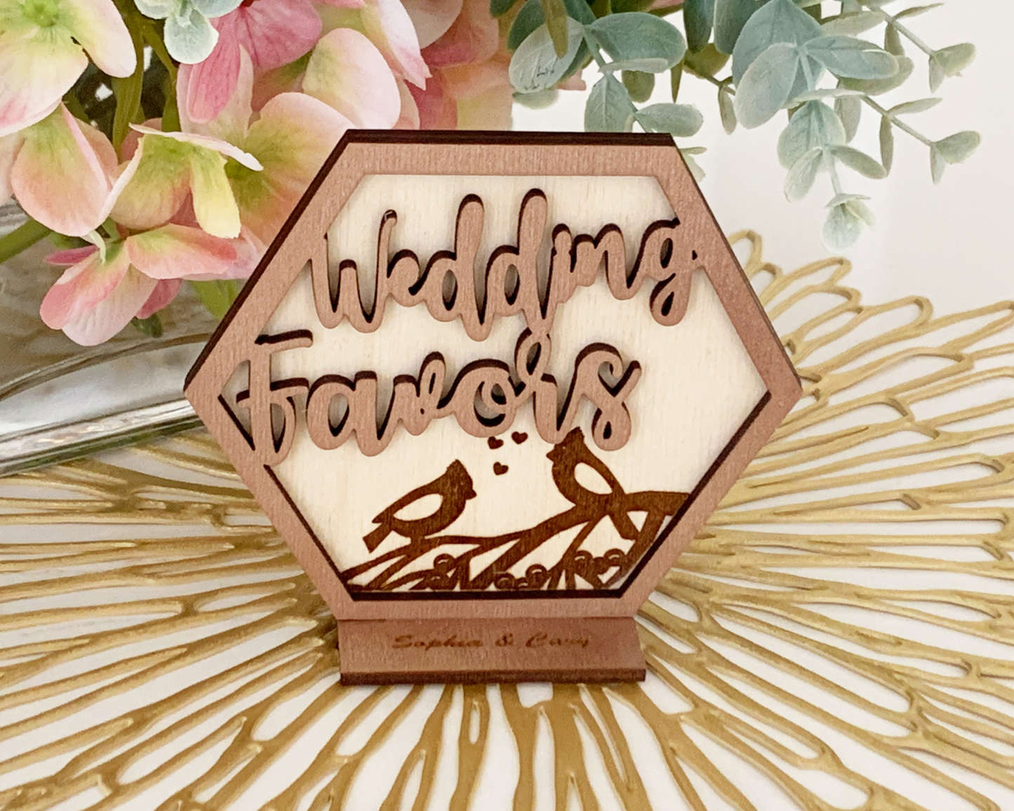 Hexagon Bird Family Wedding Favors Signage For Wedding Reception Table Decor