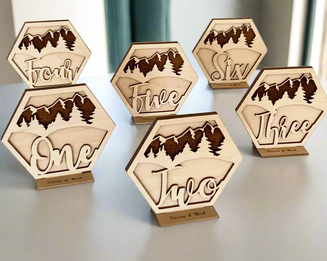Mountain And Forest Wedding Table Numbers For Wedding Reception Table Decoration