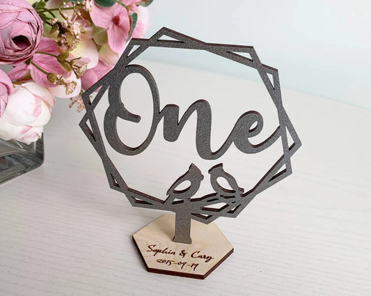 Overlapping Hexagon Bird Family Wedding Table Numbers For Wedding Reception Table Decoration