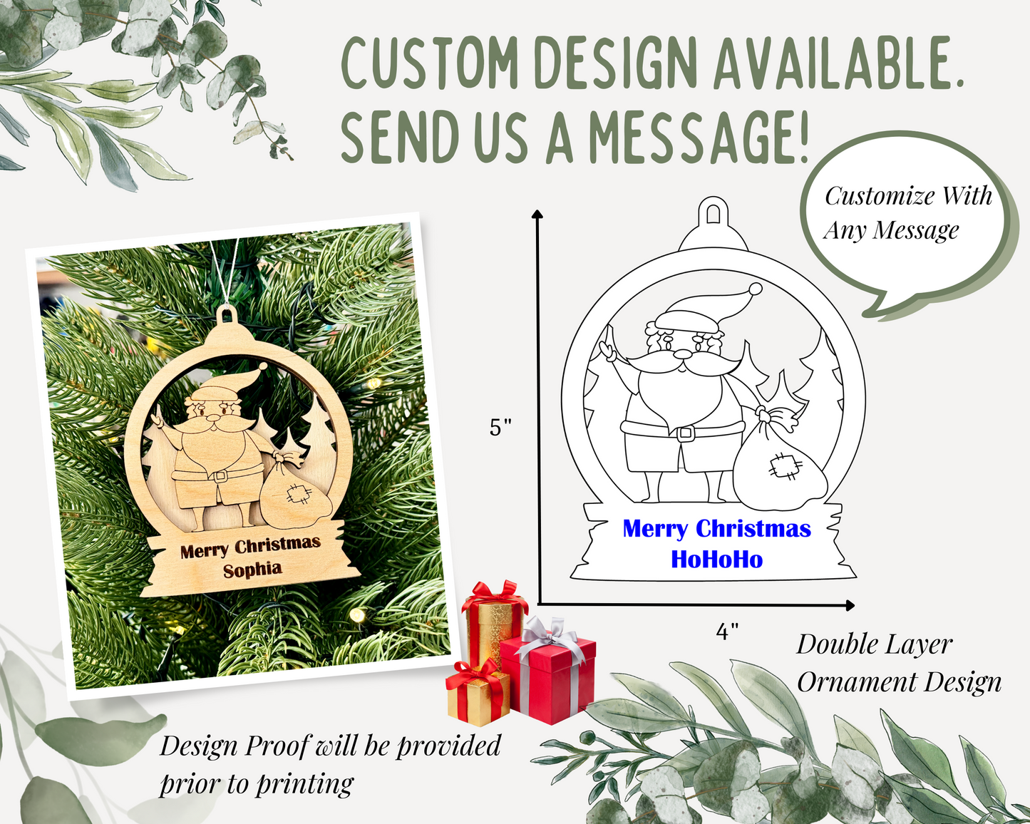 Personalized Snow Globe Santa Claus Christmas Ornament for Christmas Tree Decoration Gift