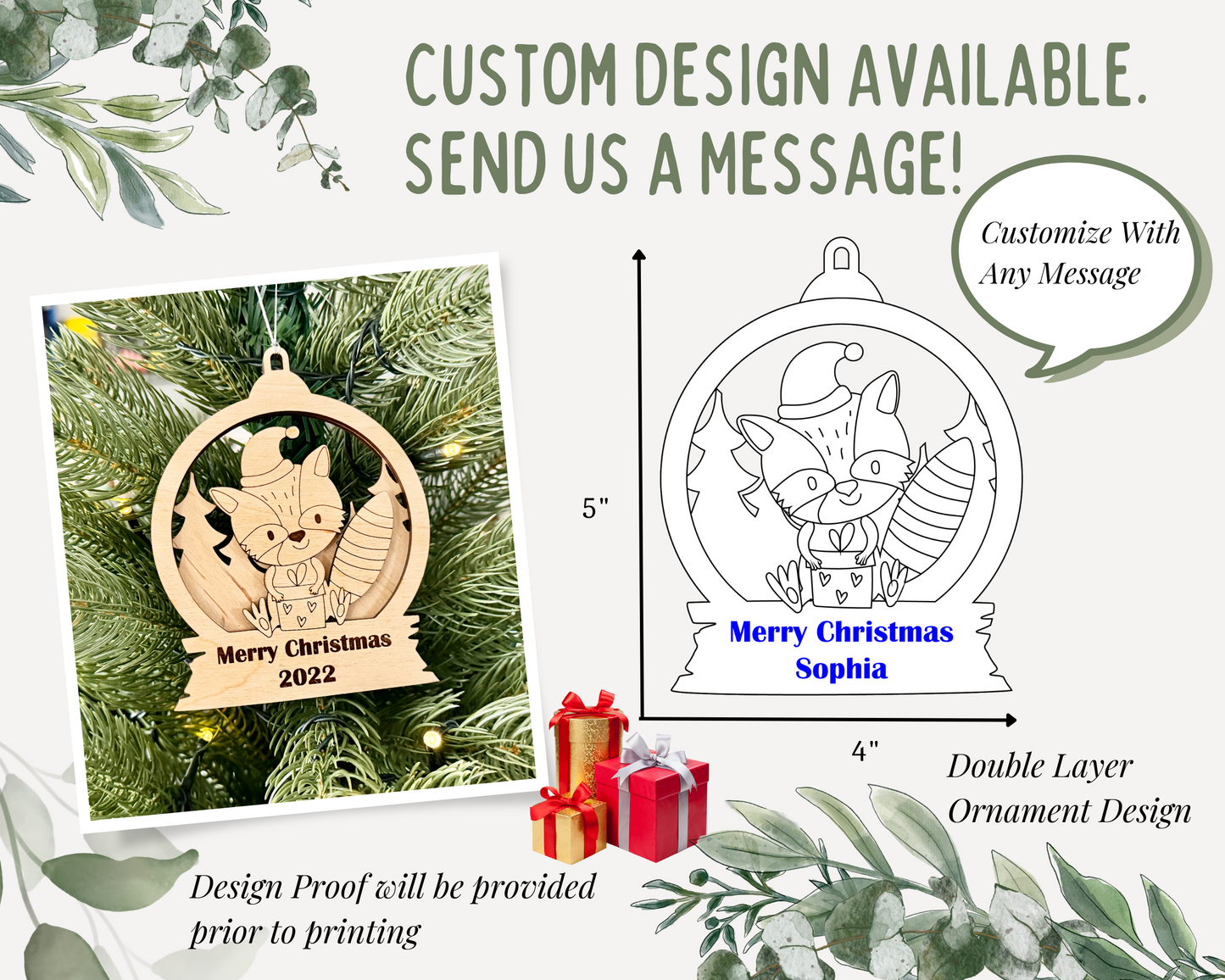 Personalized Snow Globe Raccoon Christmas Ornament for Christmas Tree Decoration Gift