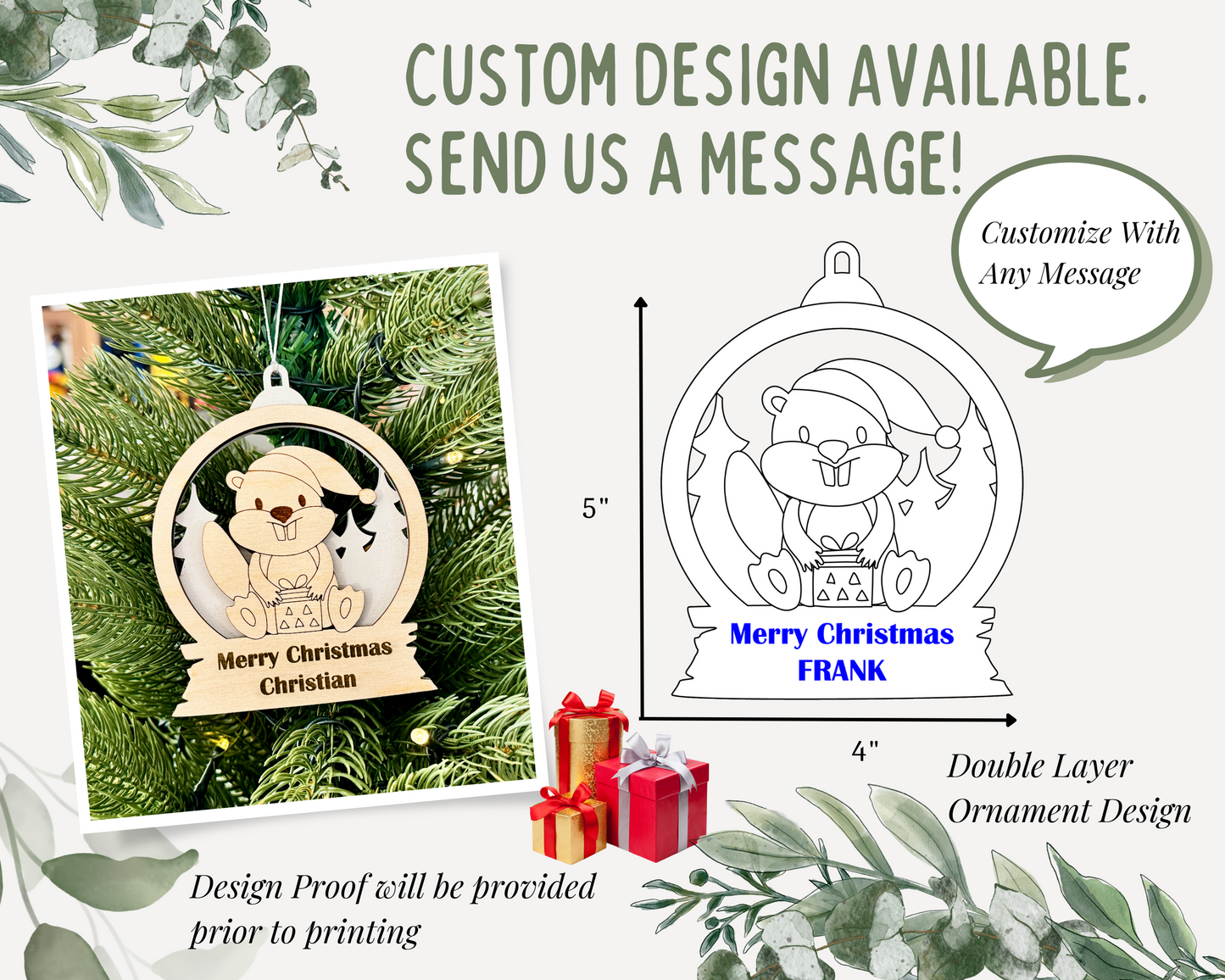 Personalized Snow Globe Beaver Christmas Ornament for Christmas Tree Decoration Gift