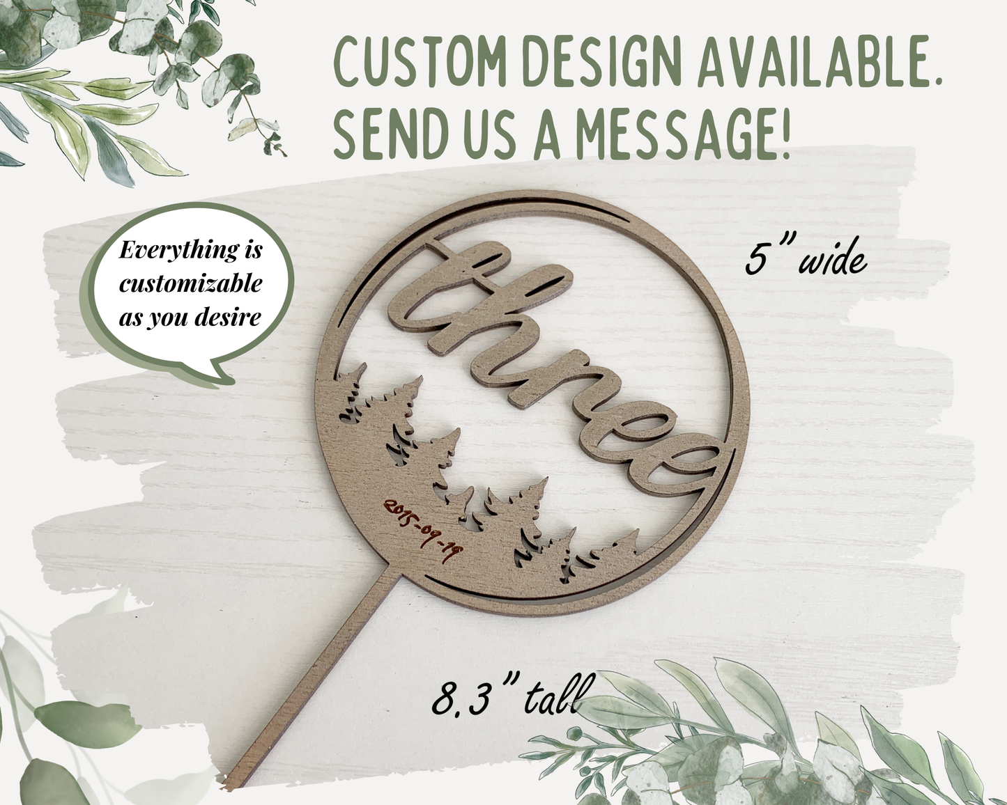 Personalized Forest Design Numeric Cake Topper for Wedding and Birthday Parties