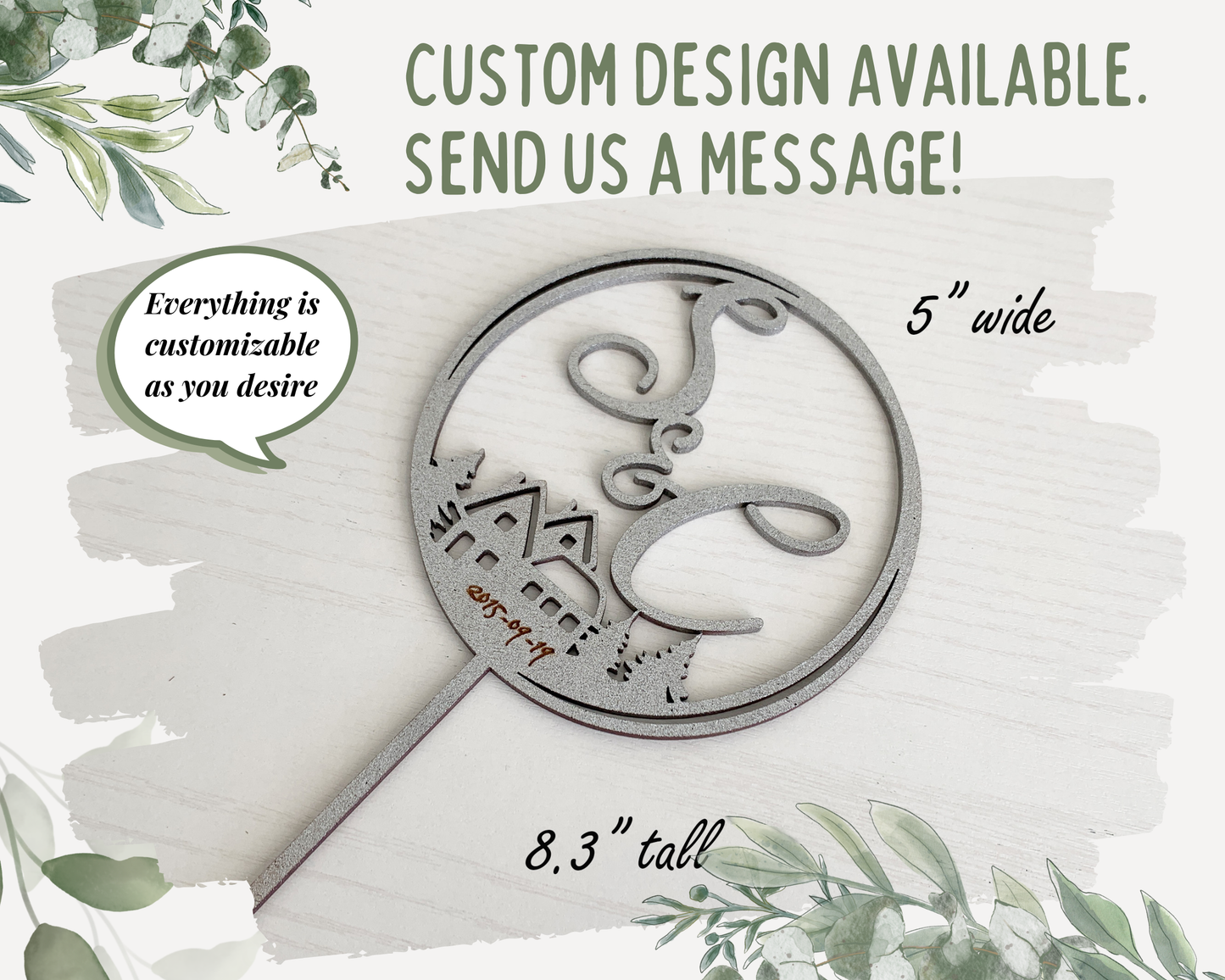 Personalized Cabin Design Initials Cake Topper for Wedding and Birthday Parties