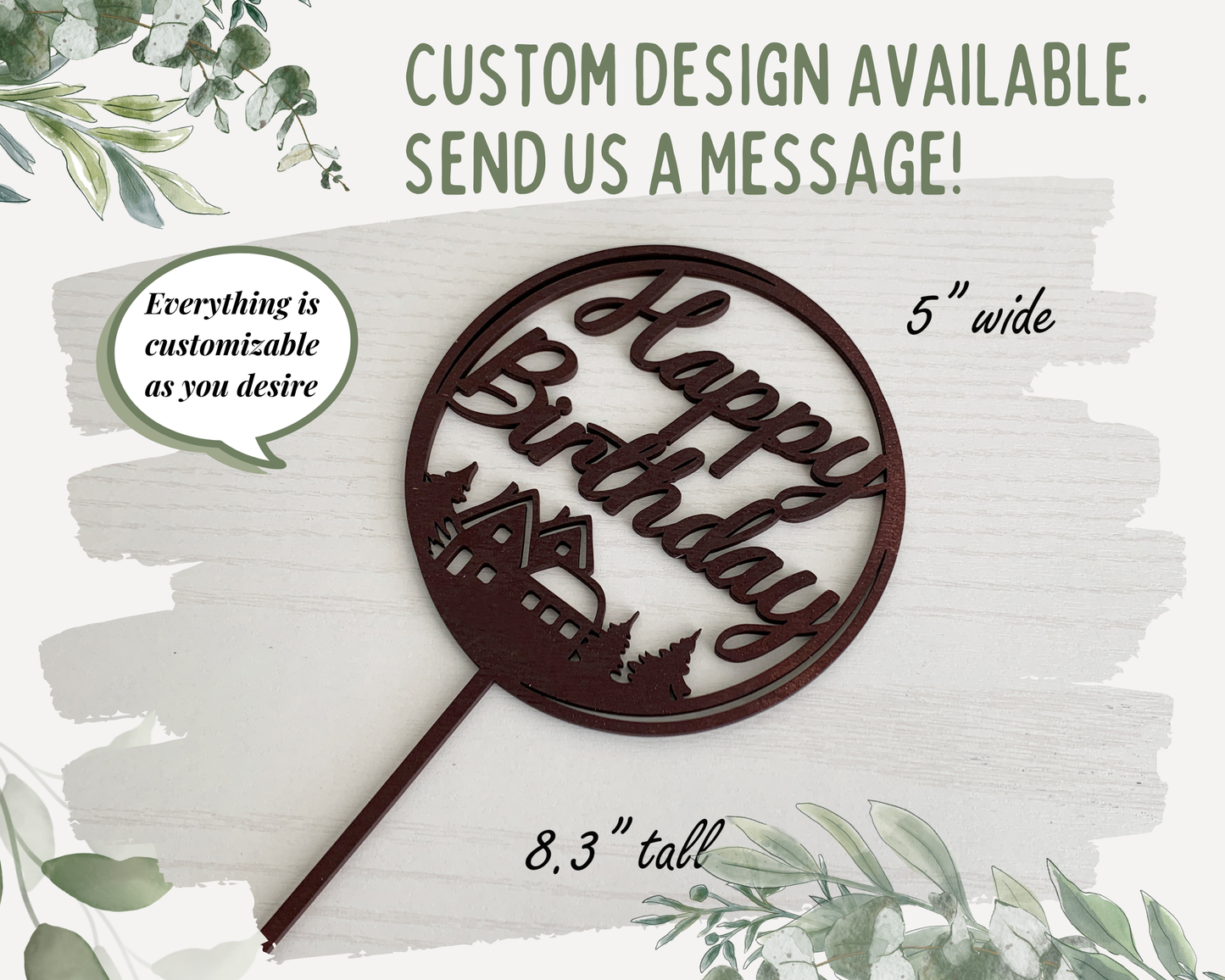 Personalized Cabin Design Happy Birthday Cake Topper for Wedding and Birthday Parties