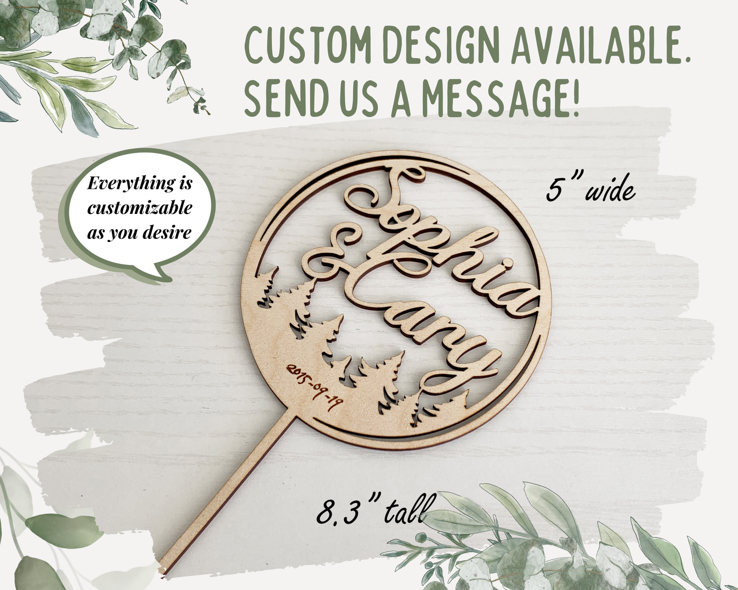 Personalized Forest Design Two Names Cake Topper for Wedding and Birthday Parties