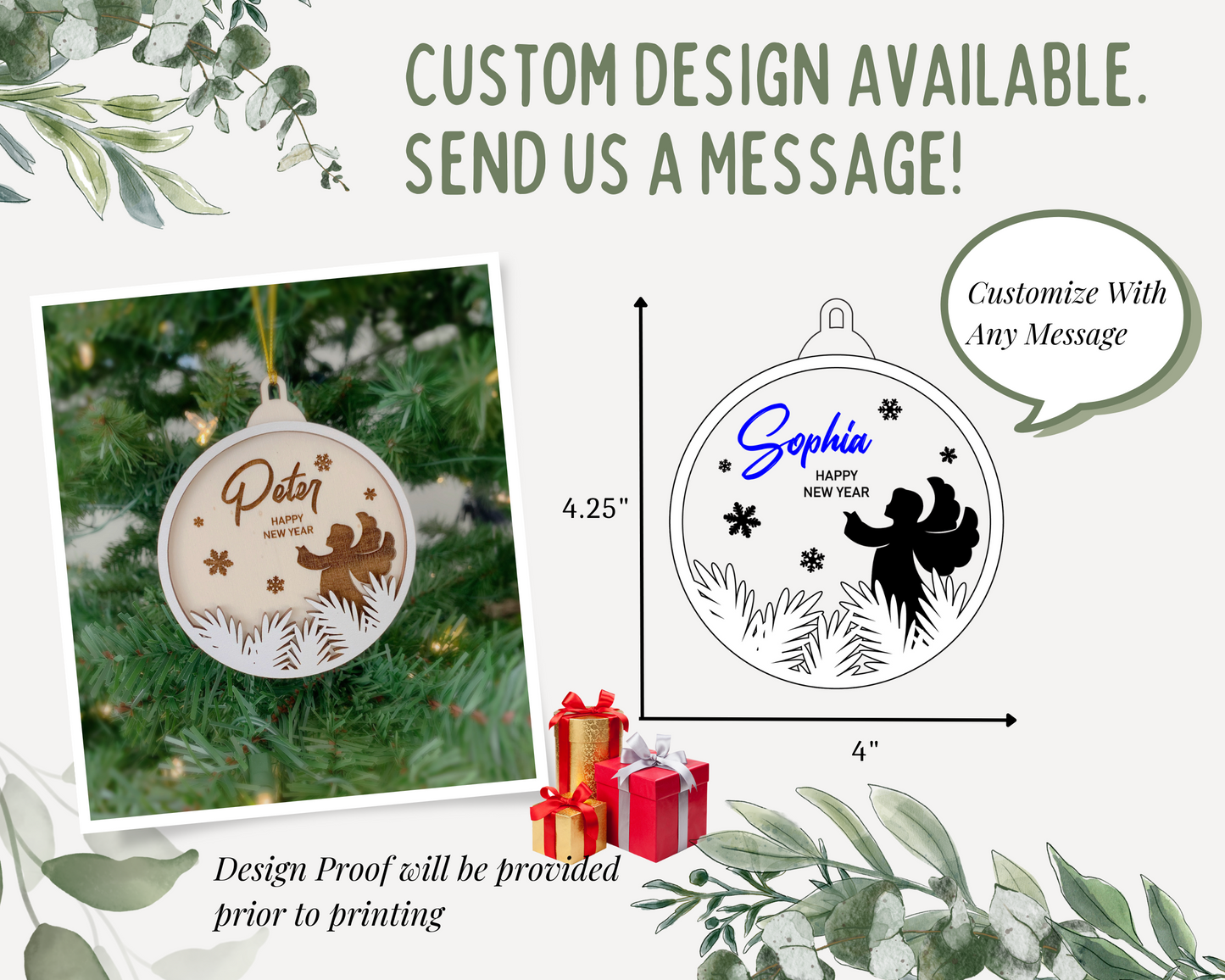 Personalized Snow Angle Prayer Christmas Ornament for Christmas Tree Decoration Gift