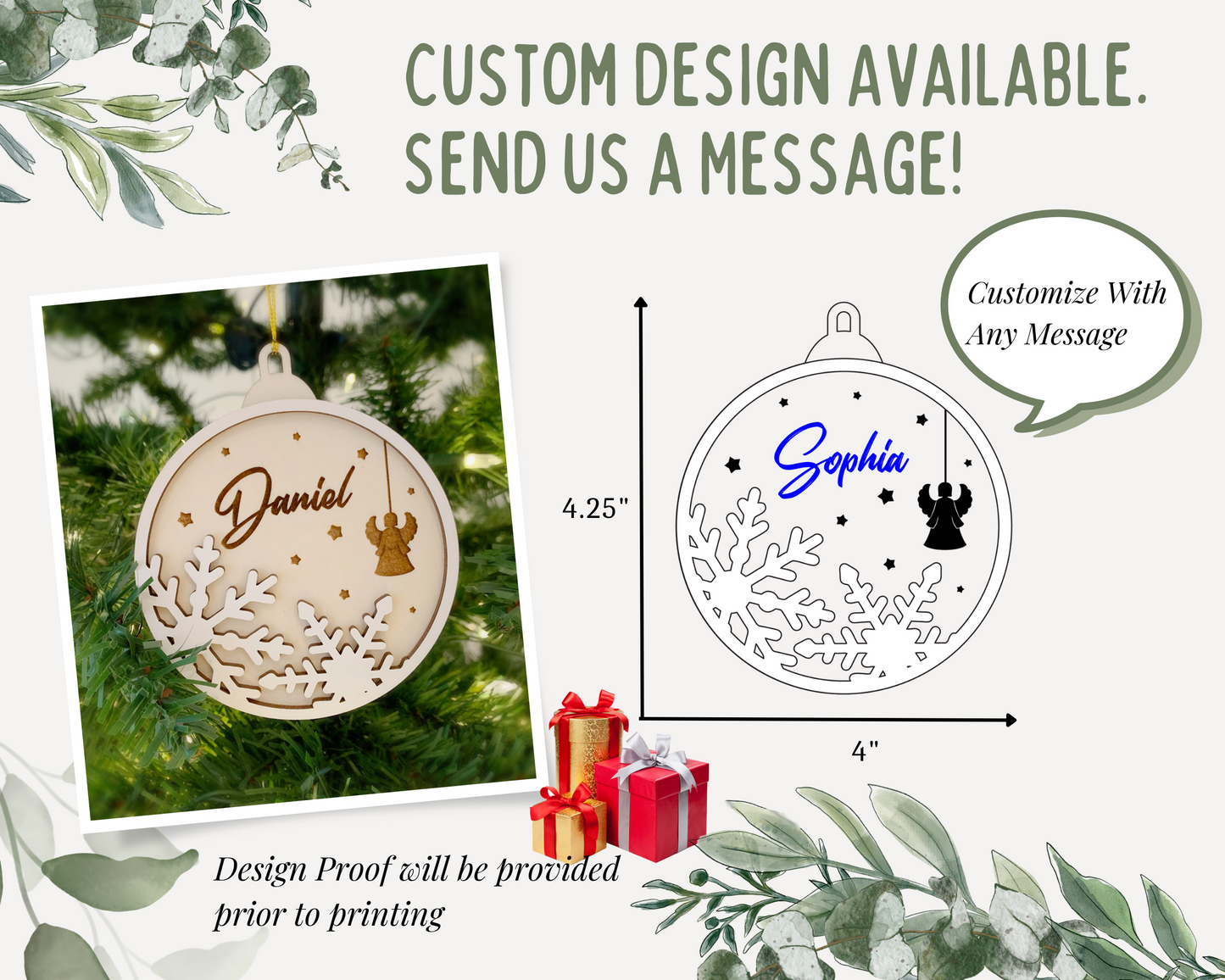 Personalized Snowflake Angel Christmas Ornament for Christmas Tree Decoration Gift