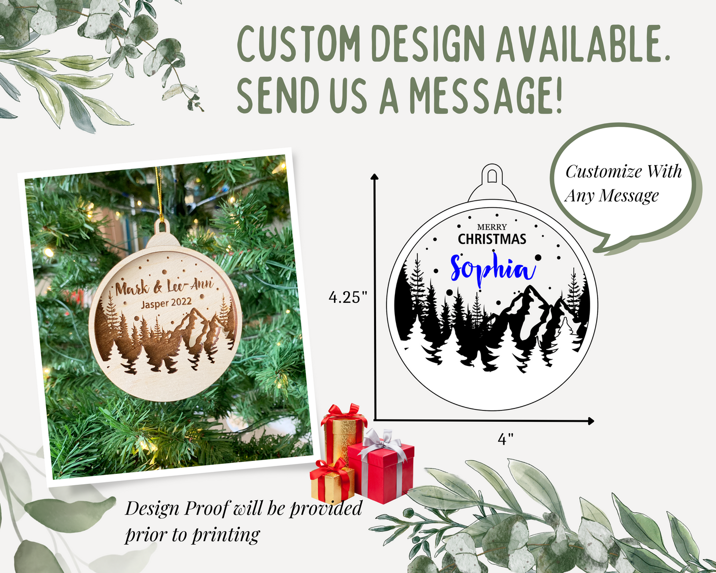 Personalized Mountain and Forest Christmas Ornament for Christmas Tree Decoration Gift