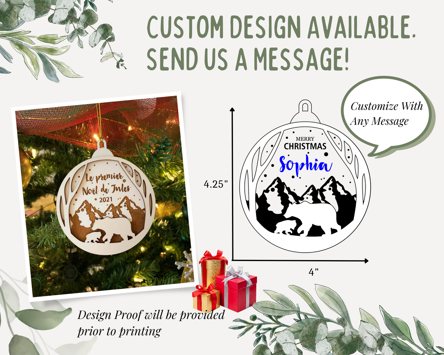 Personalized Bear Family Christmas Ornament for Christmas Tree Decoration Gift