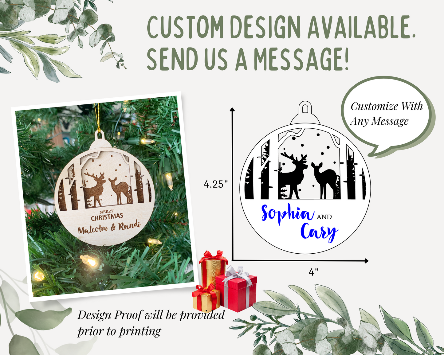 Personalized Deer Family Christmas Ornament for Christmas Tree Decoration Gift