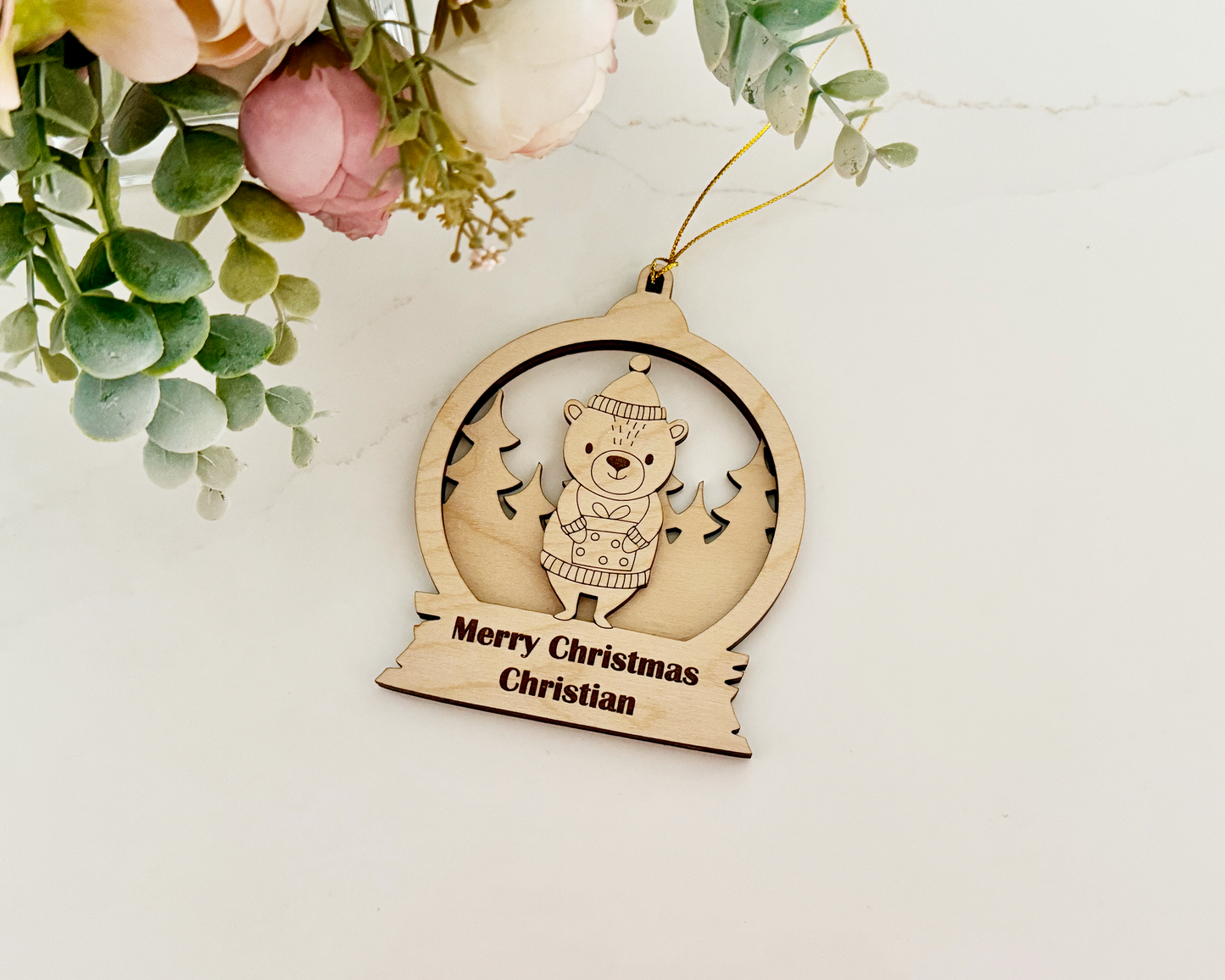 Personalized Snow Globe Bear Christmas Ornament for Christmas Tree Decoration Gift