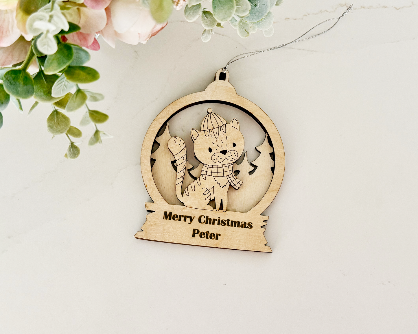 Personalized Snow Globe Detective Cat Christmas Ornament for Christmas Tree Decoration Gift