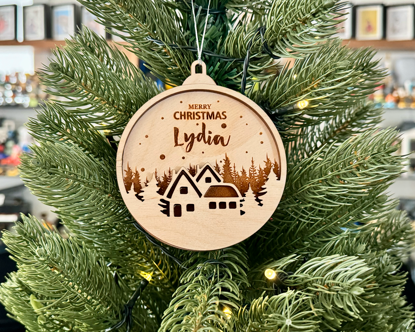 Personalized Cabin in the Woods Christmas Ornament for Christmas Tree Decoration Gift