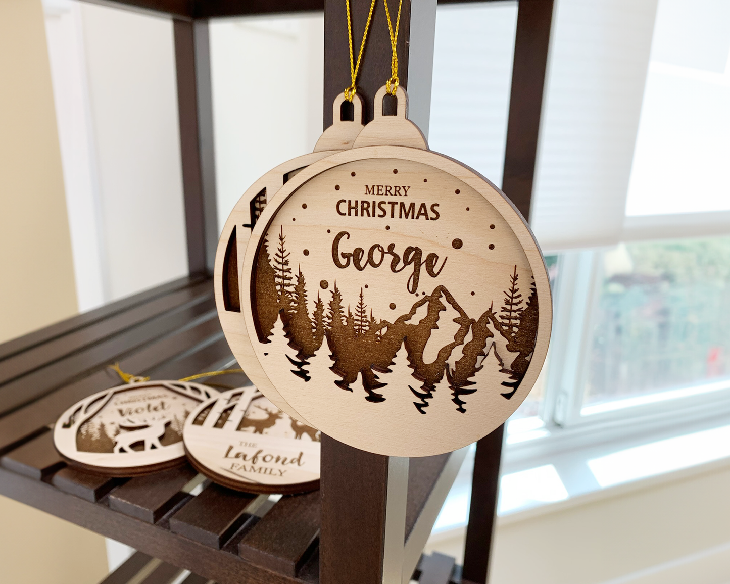 Personalized Mountain and Forest Christmas Ornament for Christmas Tree Decoration Gift