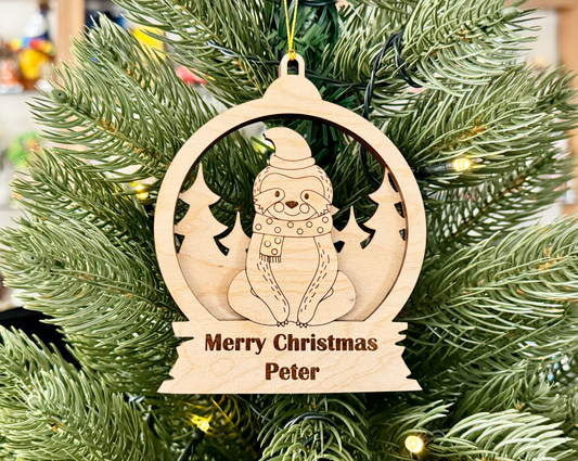 Personalized Snow Globe Sloth Christmas Ornament for Christmas Tree Decoration Gift