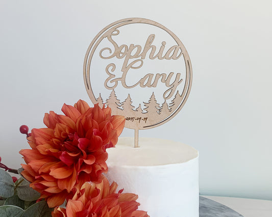 Personalized Forest Design Two Names Cake Topper for Wedding and Birthday Parties