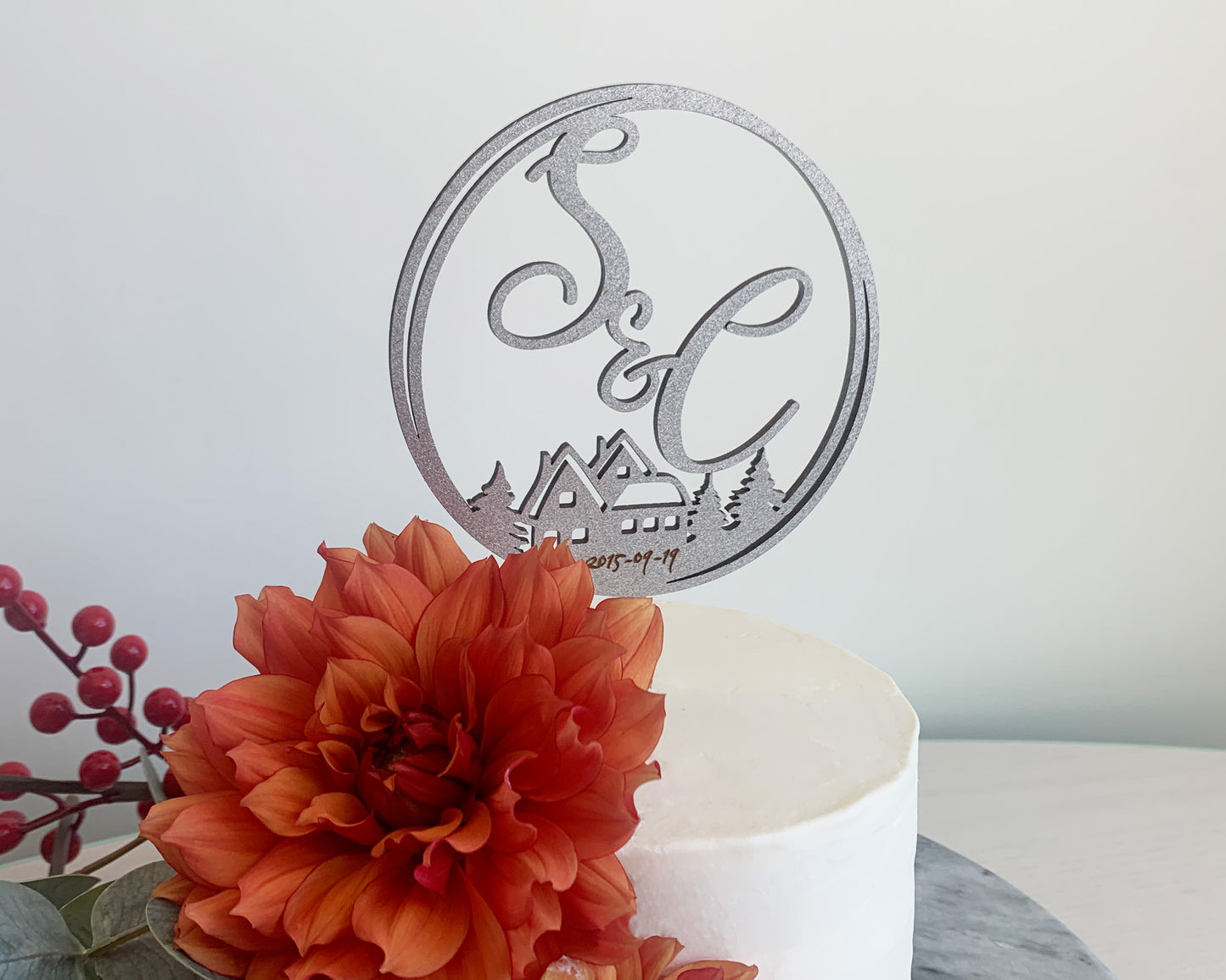 Personalized Cabin Design Initials Cake Topper for Wedding and Birthday Parties