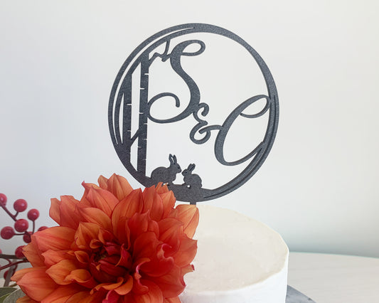 Personalized Bunny Family Initials Cake Topper for Wedding and Birthday Parties