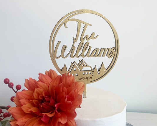 Personalized Cabin Family Name Cake Topper for Wedding and Birthday Parties