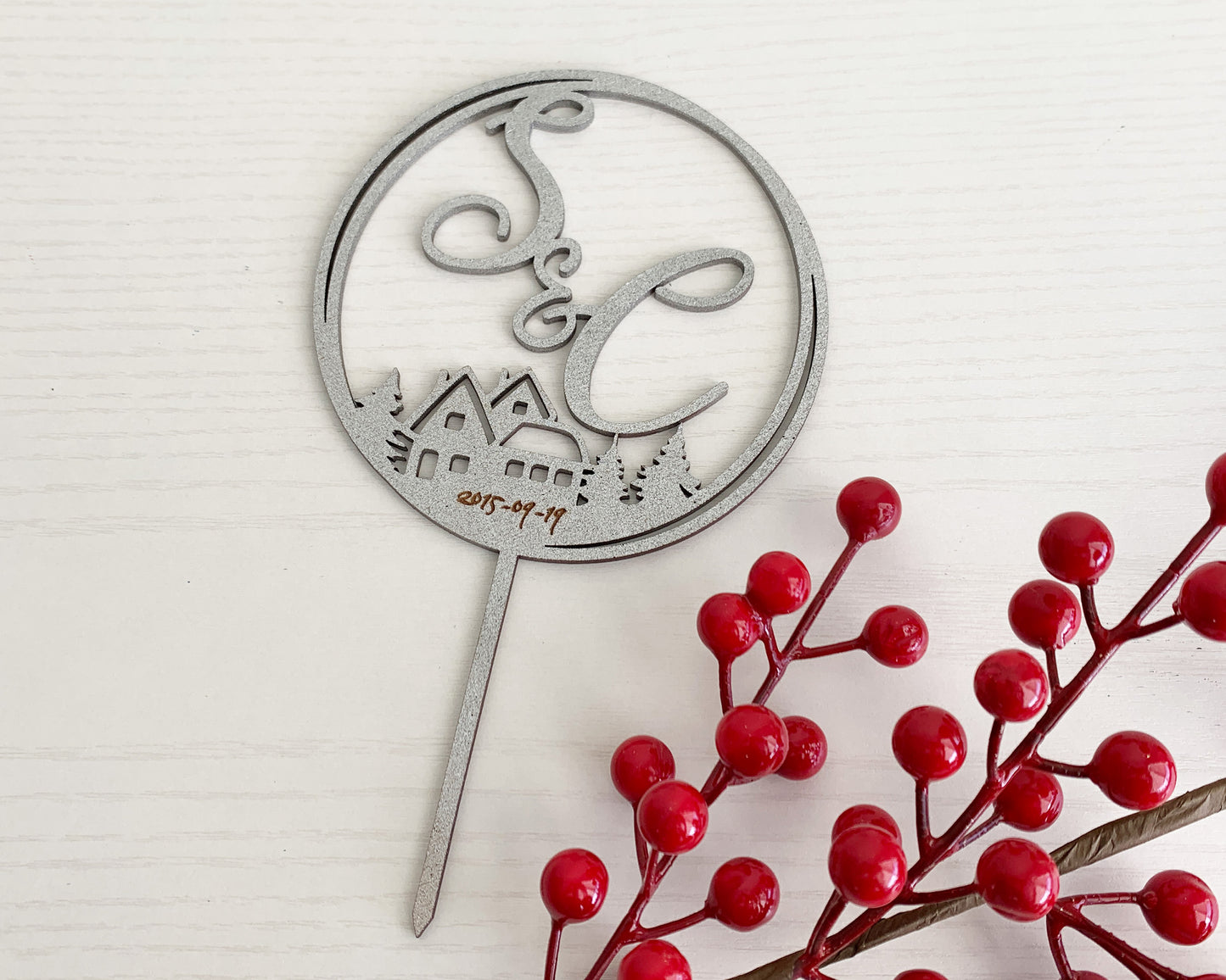 Personalized Cabin Design Initials Cake Topper for Wedding and Birthday Parties