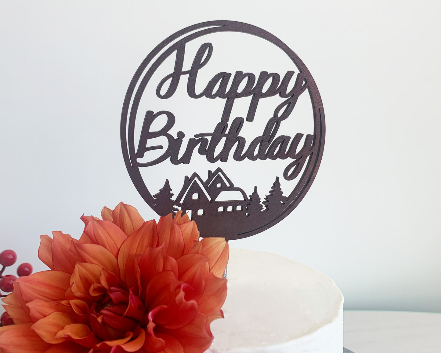 Personalized Cabin Design Happy Birthday Cake Topper for Wedding and Birthday Parties