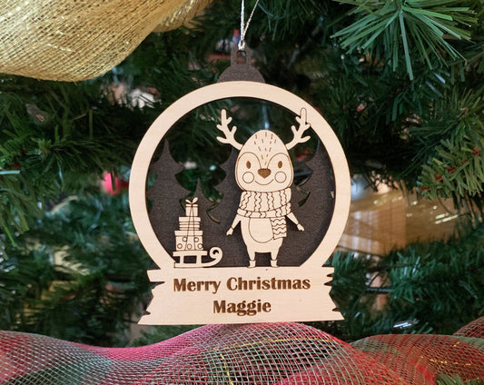 Personalized Snow Globe Reindeer Sleigh Christmas Ornament for Christmas Tree Decoration Gift