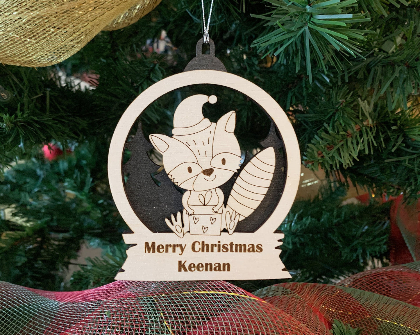 Personalized Snow Globe Raccoon Christmas Ornament for Christmas Tree Decoration Gift