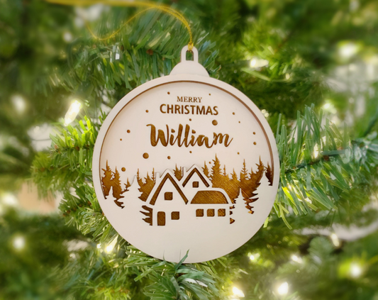 Personalized Cabin in the Woods Christmas Ornament for Christmas Tree Decoration Gift