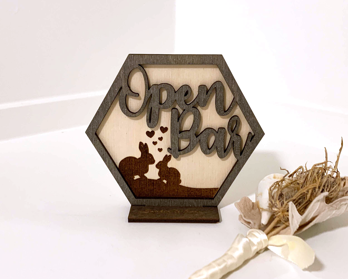 Hexagon Bunny Family Open Bar Signage For Wedding Reception Table Decor